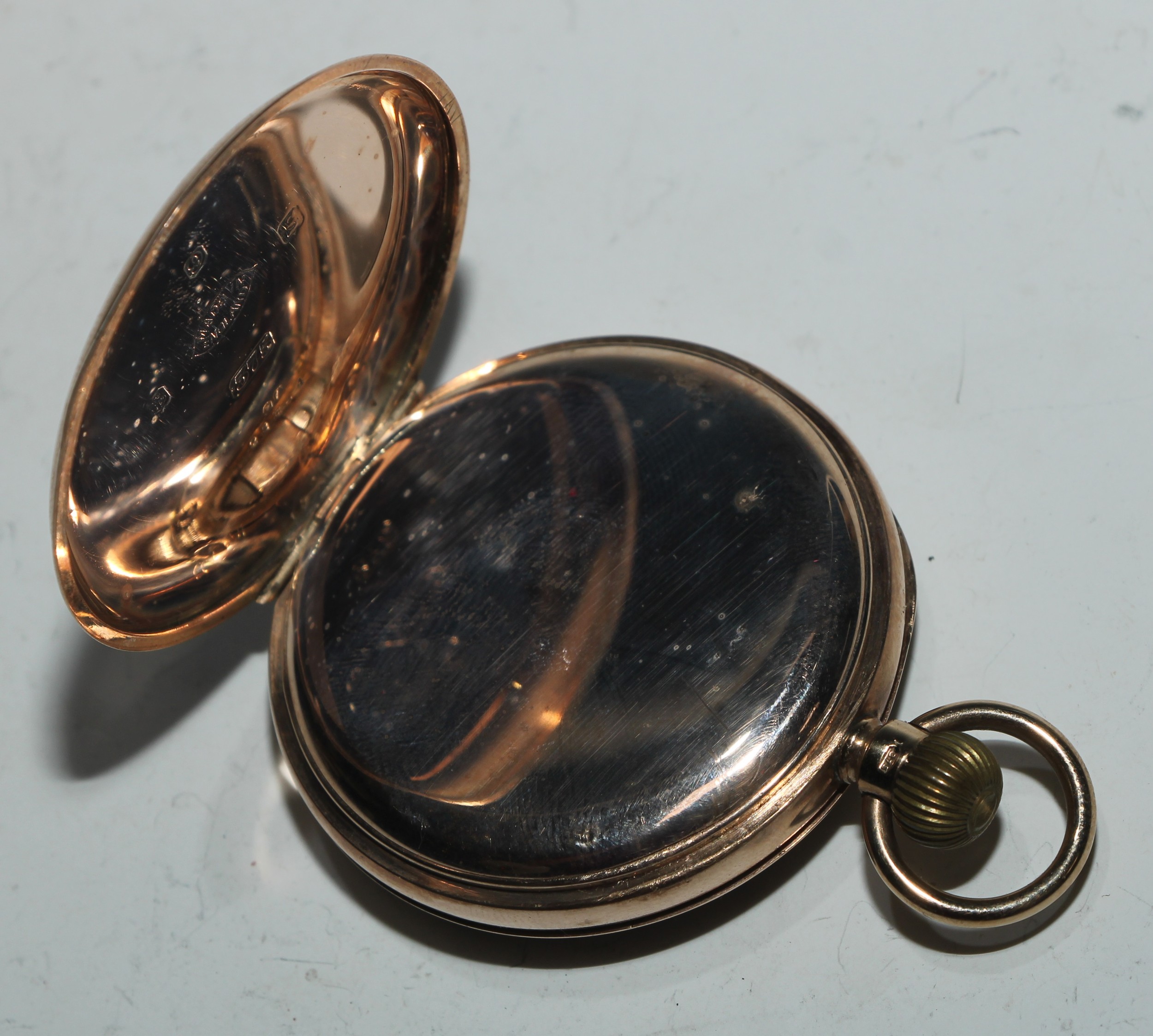 A George V 9ct gold open faced pocket watch, 4.5cm enamel dial inscribed with Arabic numerals, - Image 4 of 4