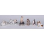 A Royal Copenhagen figure, Faun on a Turtle, 10cm high, printed marks; other models, dogs; etc (6)