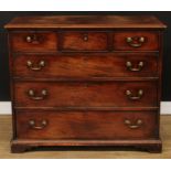 A George III mahogany chest, rectangular top with moulded edge above three short and three long