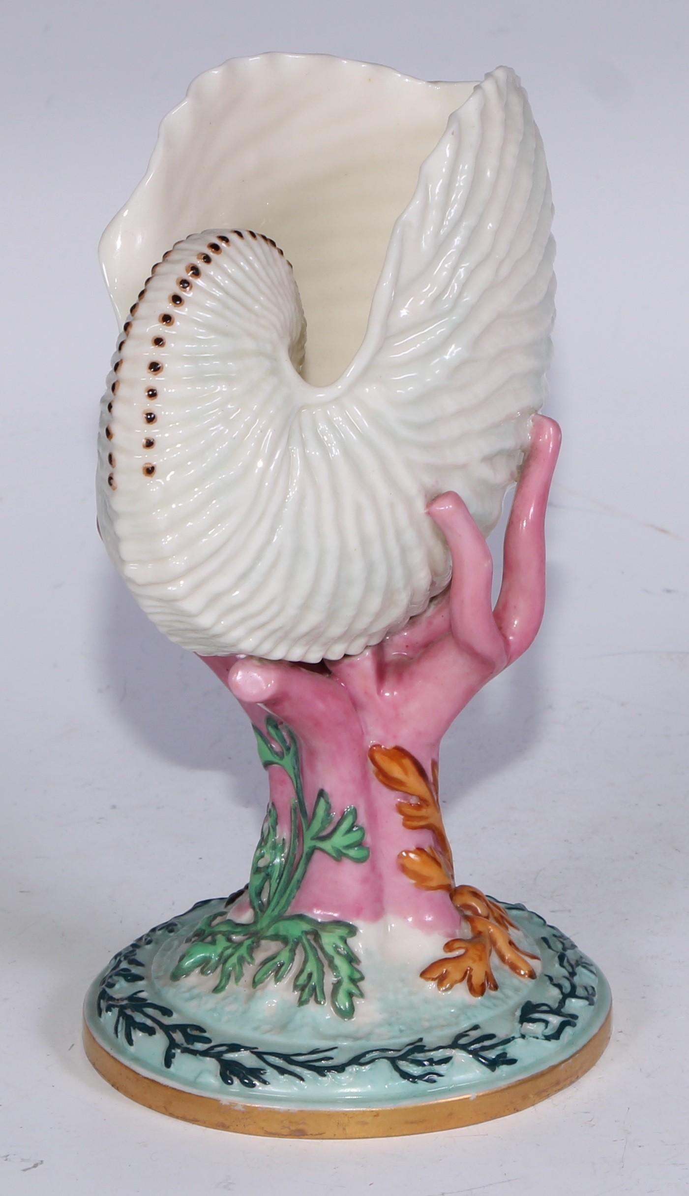 A Royal Worcester vase, naturalistically modelled as a nautilus shell upon a coral specimen, 16cm - Bild 4 aus 11