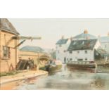 Robin Smith Shardlow Canal, South Derbyshire signed, oil on canvas, 16.5cm x 24cm