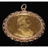A Hungarian 4 Ducat restrike gold coin, mounted as a pendant, 9ct gold mount, 24.1g gross NB All
