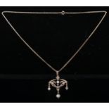 An Art Nouveau diamond open heart pendant necklace, with four principle old round cut diamond