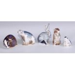 A Royal Crown Derby paperweight, Starlight Hare, printed mark, gold stopper; others, Polar Bear;