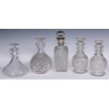 A silver mounted cut glass square decanter, mushroom stopper, star-cut base, 29.5cm high, Birmingham