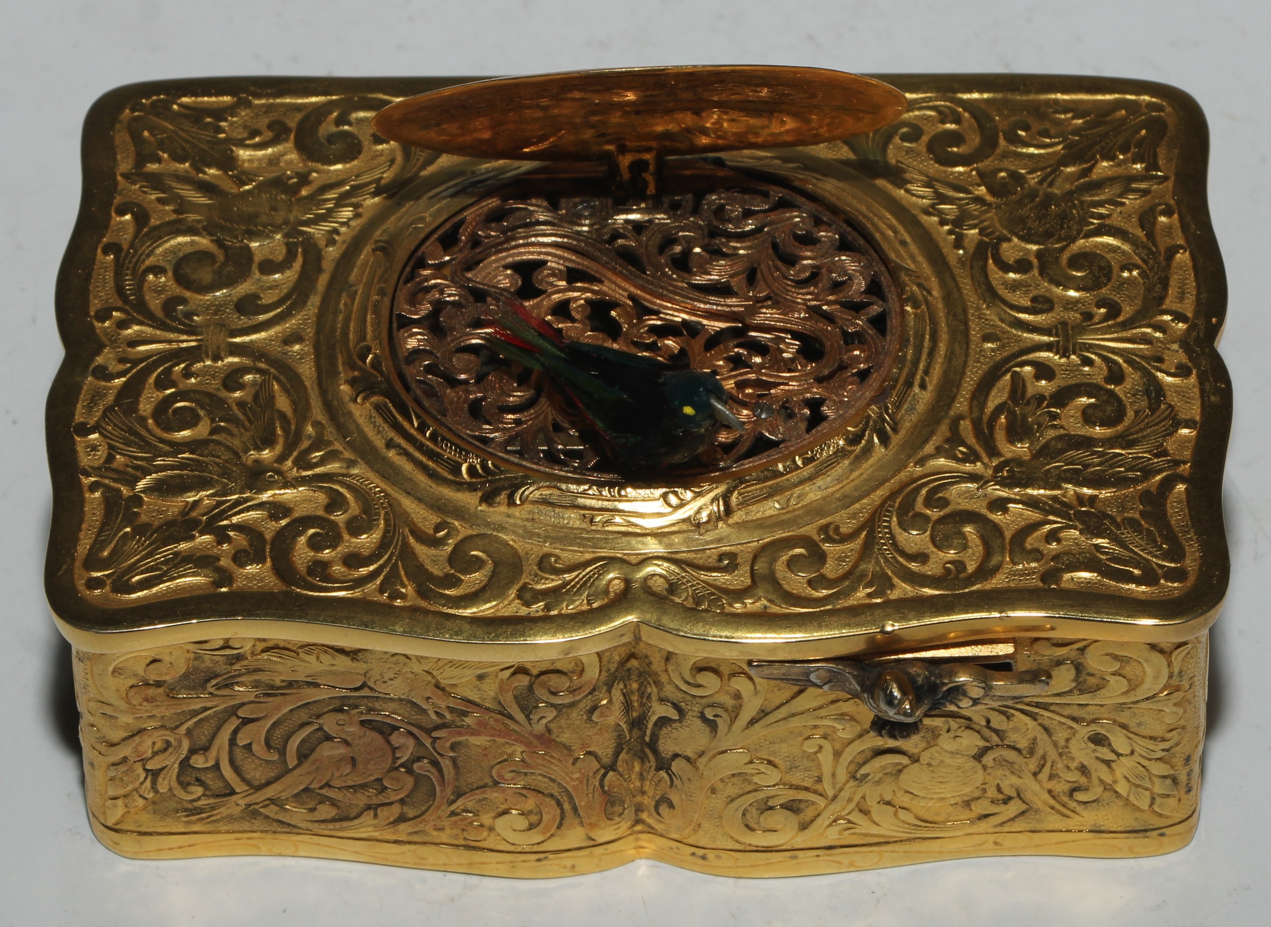 An early 20th silver-gilt singing bird automaton box, Swiss or German, possibly by Karl Griesbaum, - Image 7 of 7