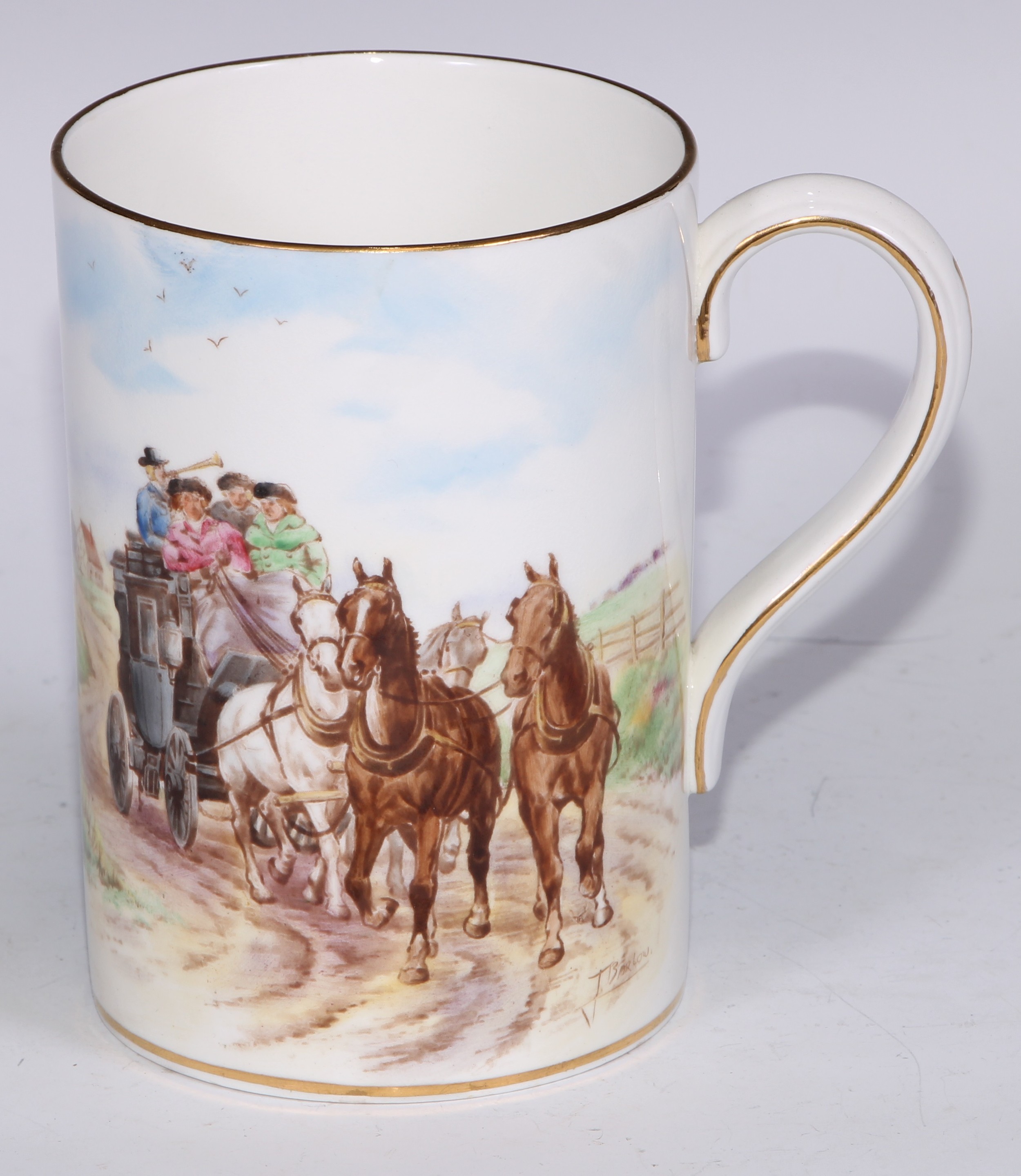 A Royal Crown Derby cylindrical mug, printed and painted by F Cox, with a hunting scene, to verso - Bild 17 aus 42