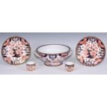 A Derby Crown Porcelain 383 pattern Imari two-handled pedestal bowl, 30cm over handles, printed