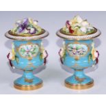 A pair of Lynton Porcelain Company pedestal campana vases, painted by Stefan Nowacki, signed, with