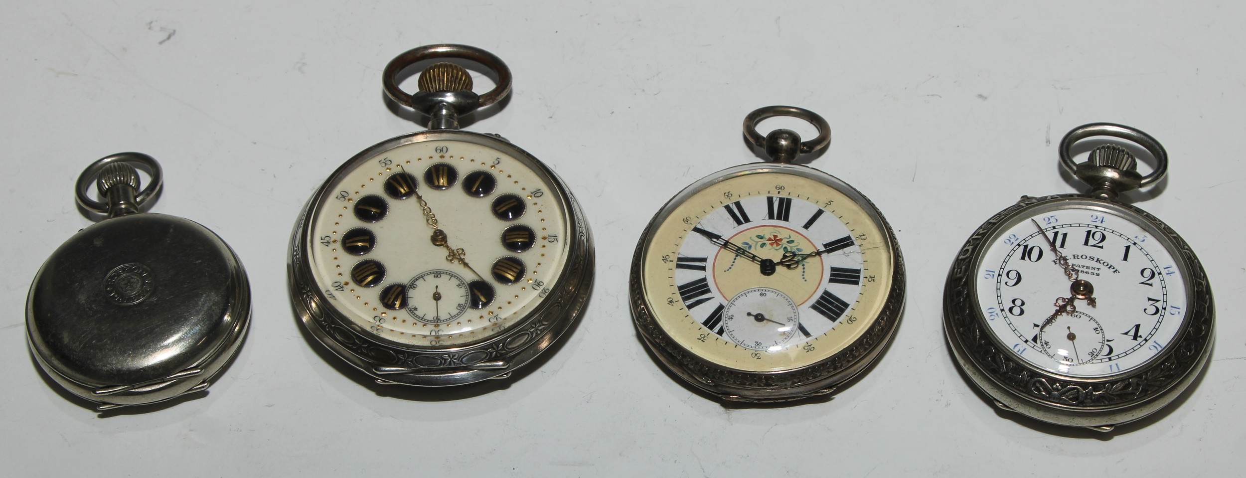 A large Continental silver open faced pocket watch, 5.5cm enamel dial inscribed in gilt upon