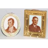 A Royal Crown Derby oval portrait miniature, printed in sepia with Robert Burns, moulded leafy