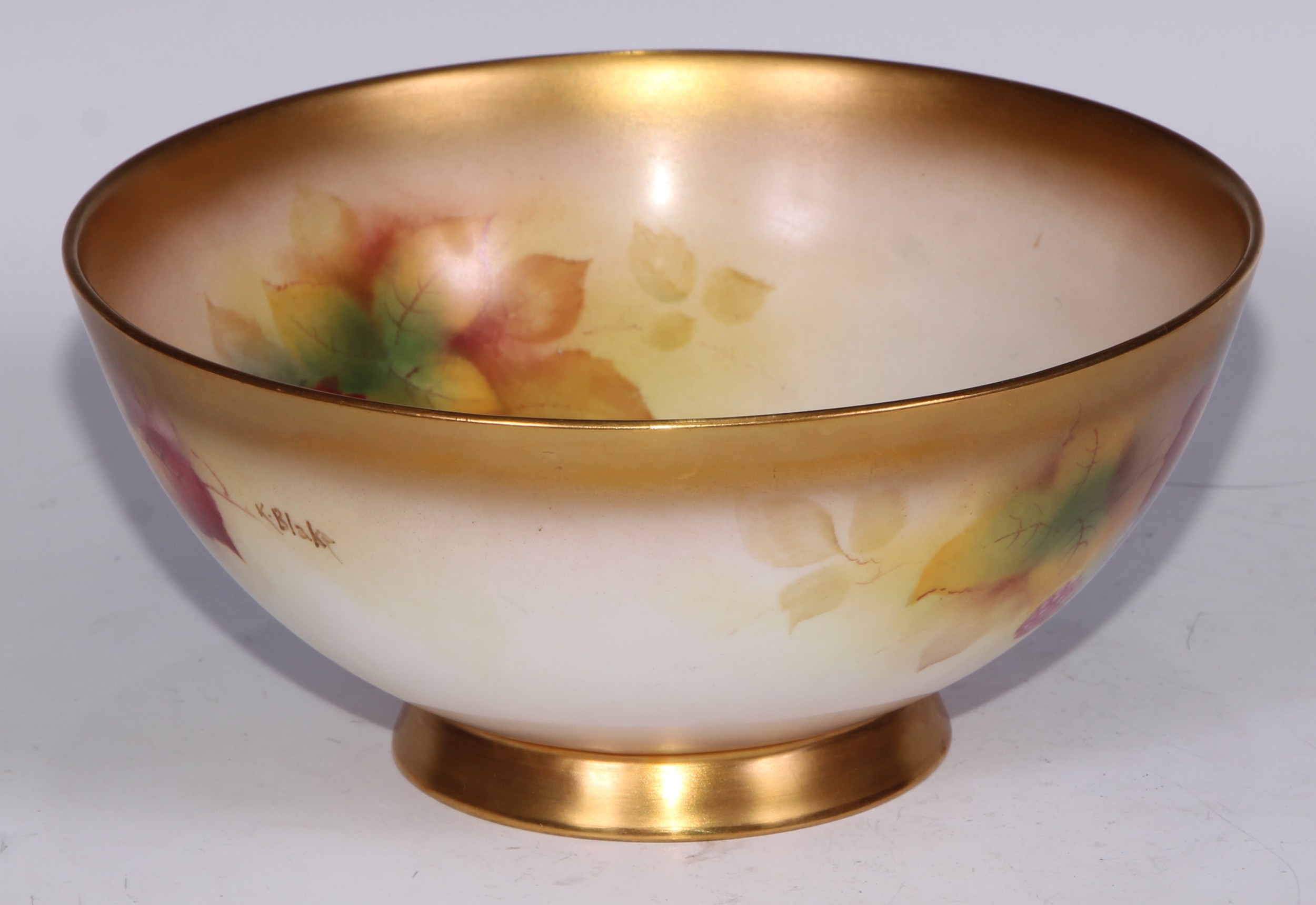 A Royal Worcester bowl, painted by Kitty Blake, signed, with blackberries, leaves and blossom, - Image 2 of 6