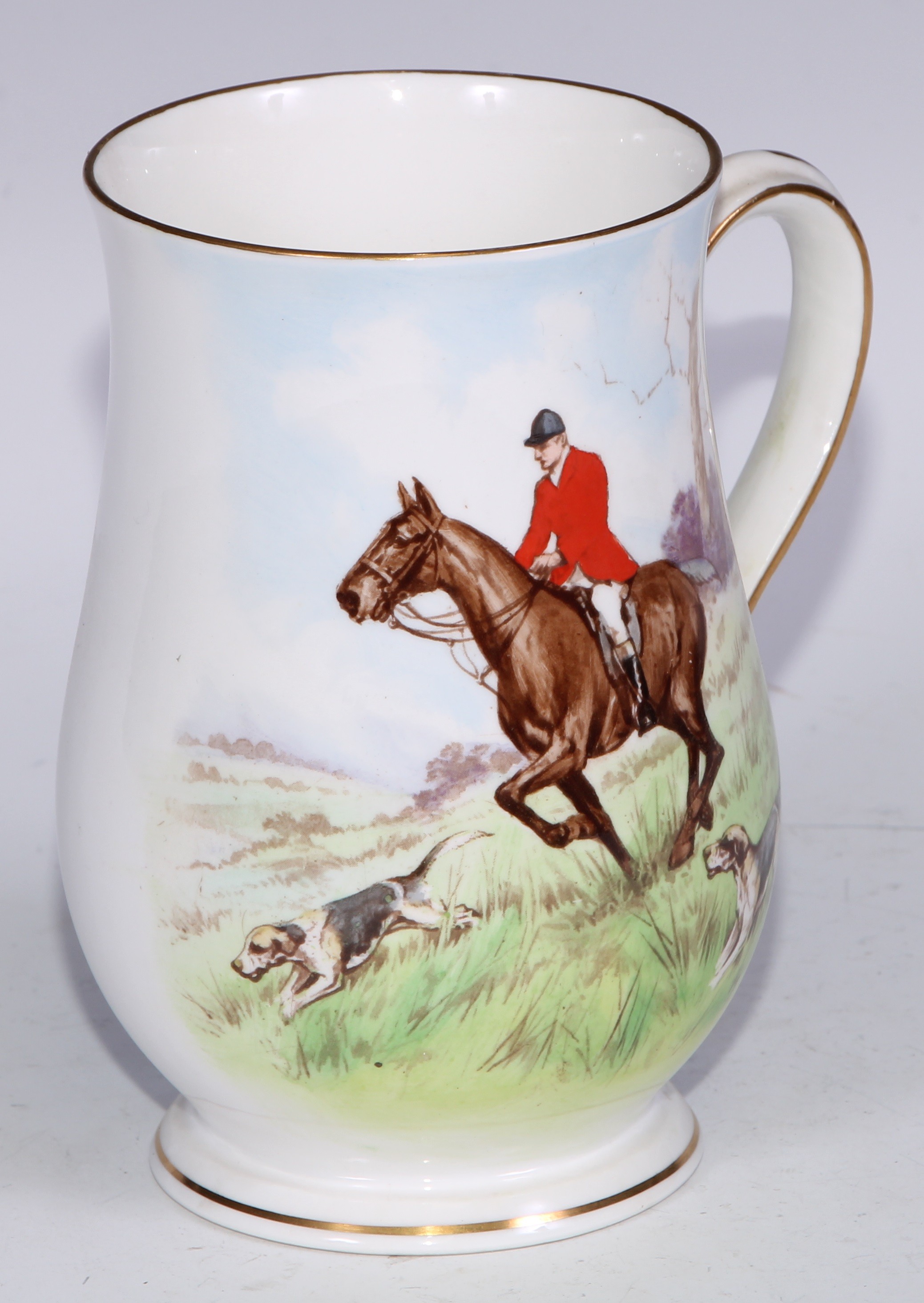 A Royal Crown Derby cylindrical mug, printed and painted by F Cox, with a hunting scene, to verso - Bild 2 aus 42