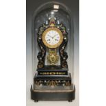 A 19th century French marquetry and ebonised portico clock, 8.5cm enamel dial inscribed ** Rue St