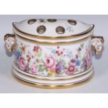 A Lynton Porcelain Company demi-lune bough pot, printed with the Derby Rose pattern, rams' head