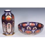 A Lynton Porcelain Company Hamilton Imari bowl, 34cm diam, printed mark; a hexagonal vase, 33cm high