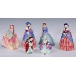 A Royal Doulton figure, Pantalettes, 20.5cm high, printed marks; others, Goody Two Shoes;