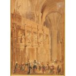 George Cattermole (1800 - 1868) Cathedral Interior signed, watercolour, 38cm x 26.5cm