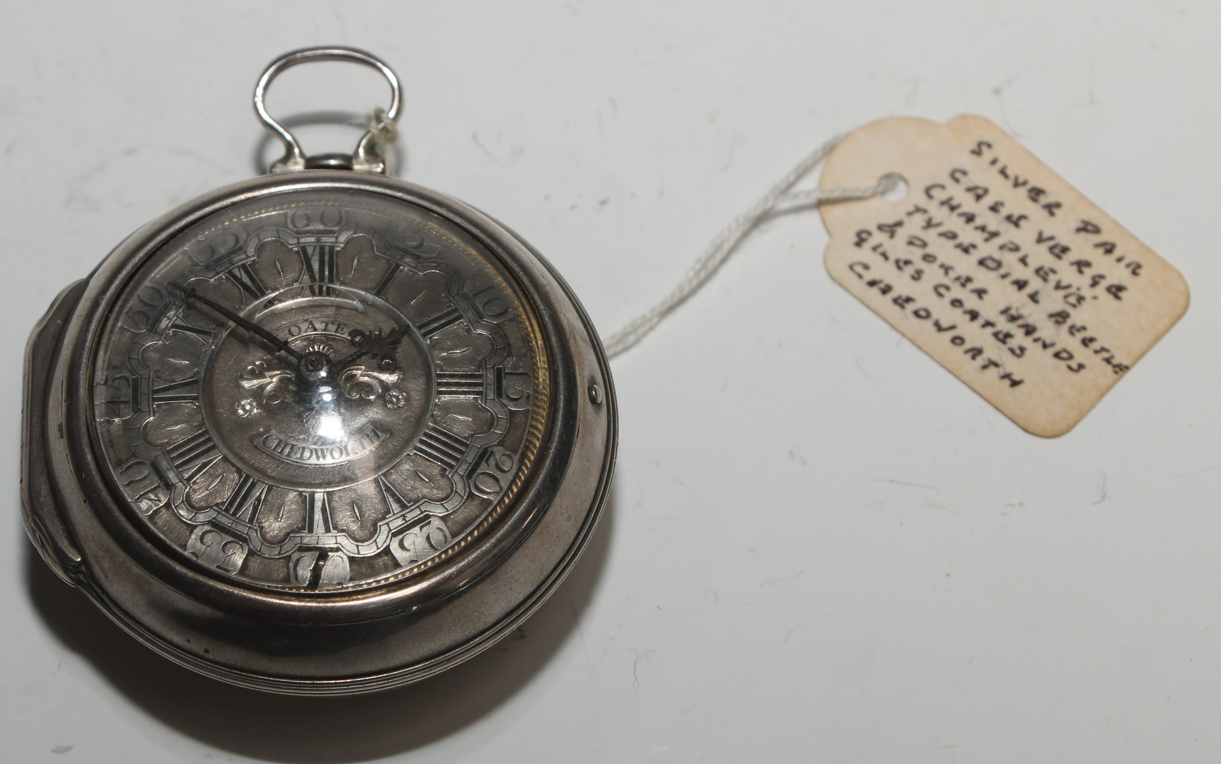 A George III silver pair cased pocket watch, by Giles Coates, Chedworth, 4cm dial signed and - Image 2 of 6