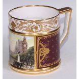 An English porcelain porter mug, possibly Lynton, painted by J Mcloughlin, signed, with The Houses