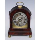 A George III miniature alarm bracket clock, 9.5cm circular silvered dial inscribed with Roman and