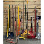 Garden Tools - a Sheen Flamewand; a high-rise tripod sprinkler; a hollow tine lawn aerator; spade;