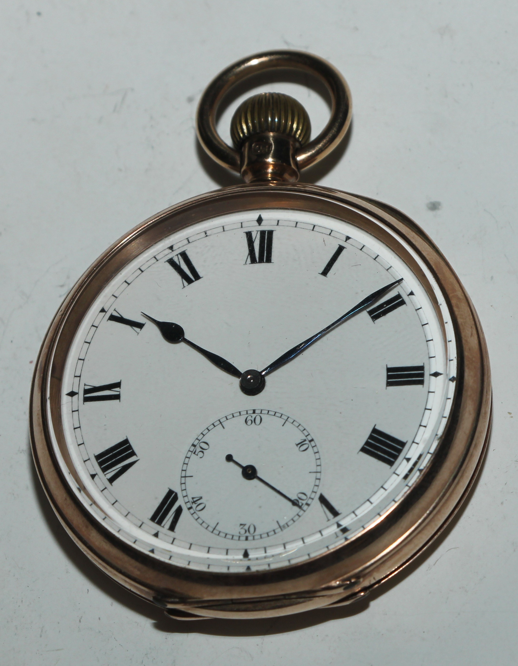 A George V 9ct gold open faced pocket watch, 4.5cm enamel dial inscribed with Arabic numerals, - Image 2 of 4