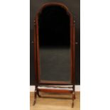 A Queen Anne style mahogany cheval mirror, bevelled plate, 158.5cm high, 71cm wide, first-half