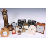 Horology - a collection of clocks including a brass carriage clock with Arabic numerals to dial,