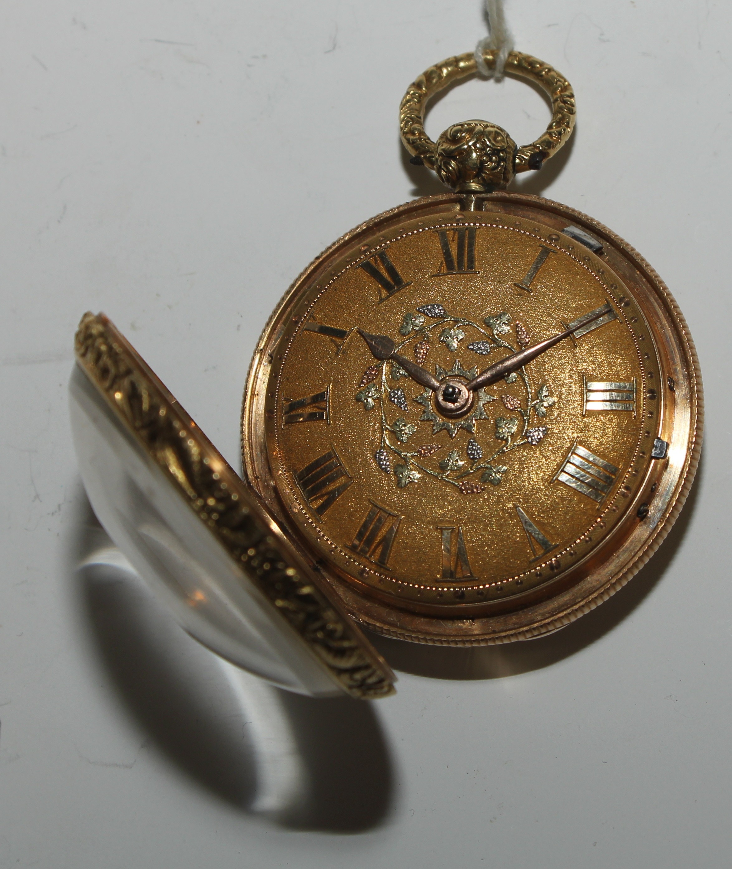 A George III 18ct four-colour gold open faced pocket watch, by [George] LeFever, Wisbech, 4cm matted - Image 4 of 5