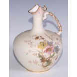 A Derby Crown Porcelain ovoid vase, decorated in polychrome and gilt with flowers on a blush ground,