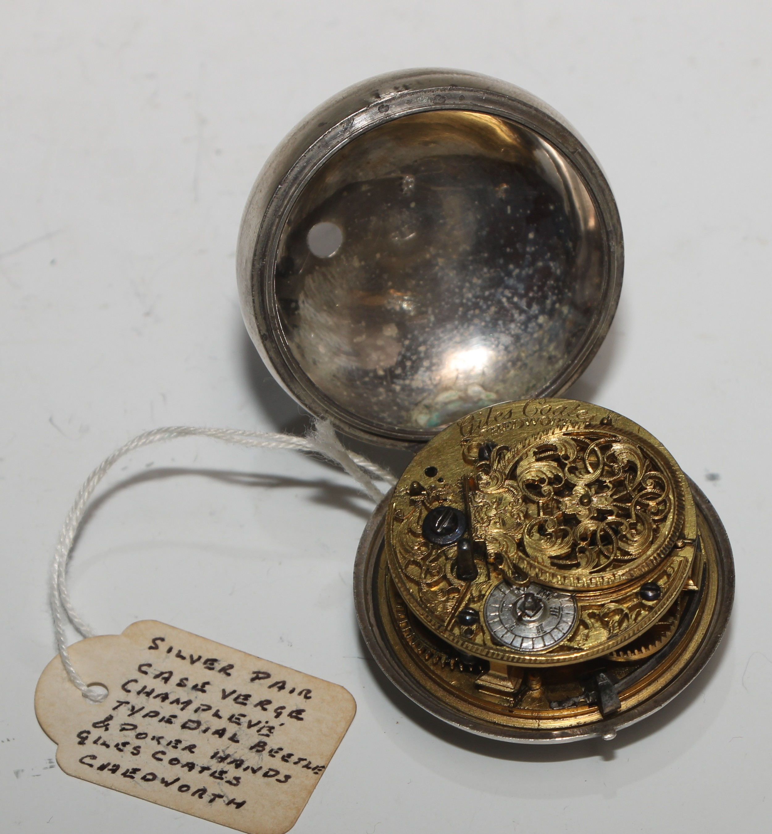 A George III silver pair cased pocket watch, by Giles Coates, Chedworth, 4cm dial signed and - Image 6 of 6