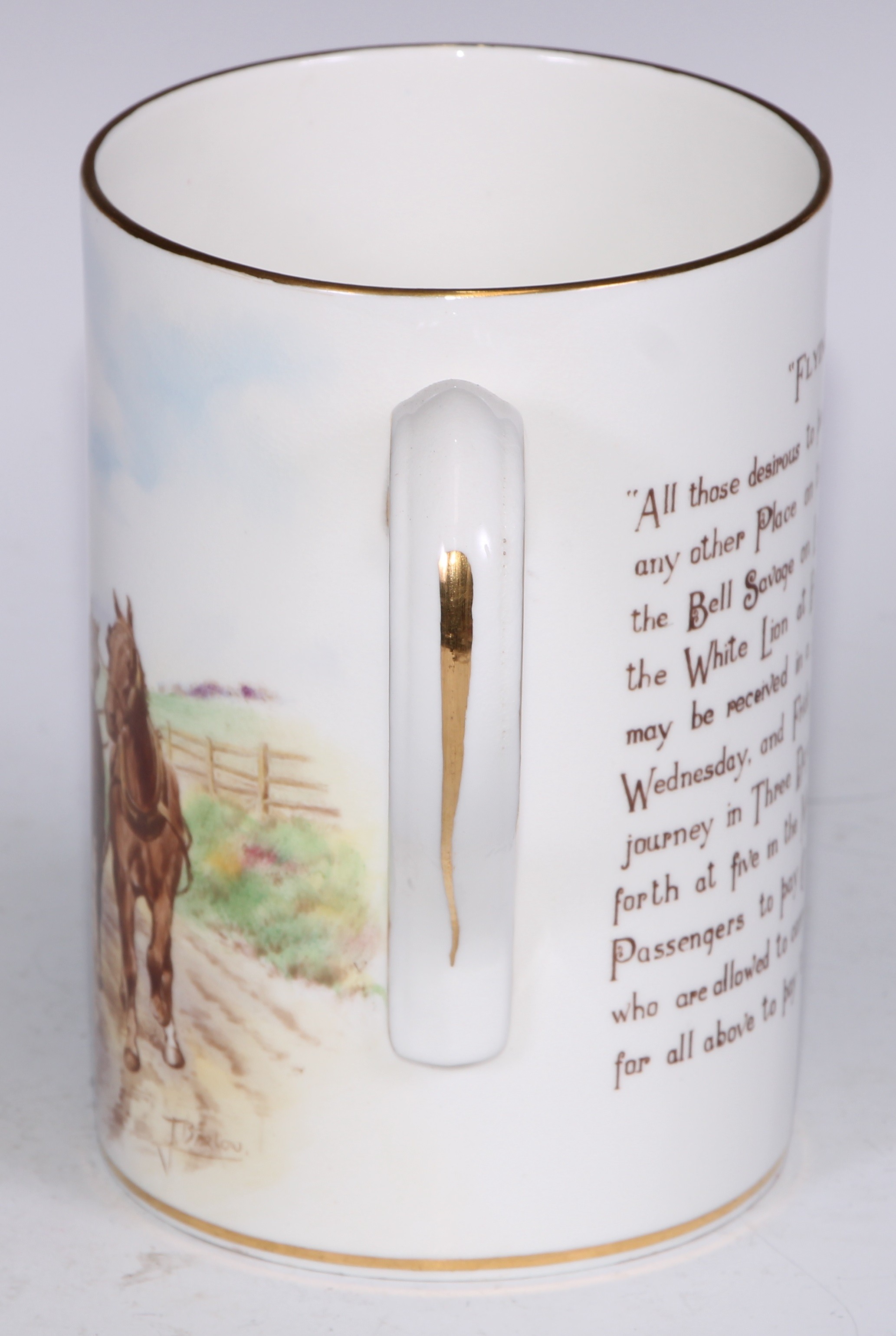 A Royal Crown Derby cylindrical mug, printed and painted by F Cox, with a hunting scene, to verso - Bild 20 aus 42