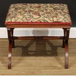 A Victorian mahogany X-frame stool, stuffed-over seat, 47cm high, 57cm wide, 52cm deep