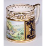 A Lynton Porcelain Company porter mug, painted by Stefan Nowacki, signed, with a stone bridge in a