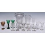 A 19th century etched glass campana vase, 24cm high, c.1880; George III ale glasses; a pair of