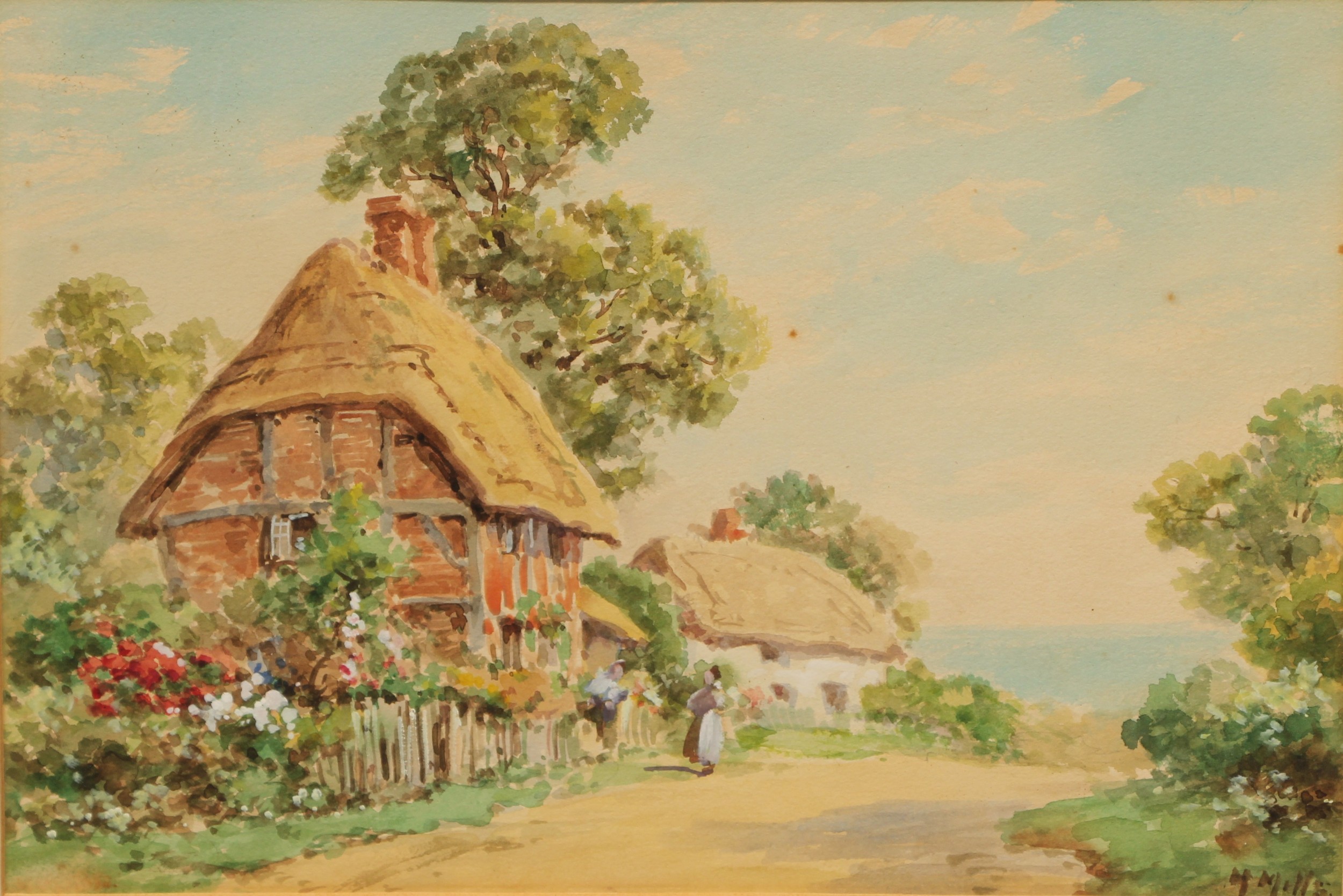 Arthur Mills (early 20th century) A Pair, Thatched Cottages, in summer signed, watercolours, 21. - Image 5 of 7