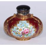 A silver mounted Lynton Porcelain Company ovoid inkwell, painted by Stefan Nowacki, signed, with