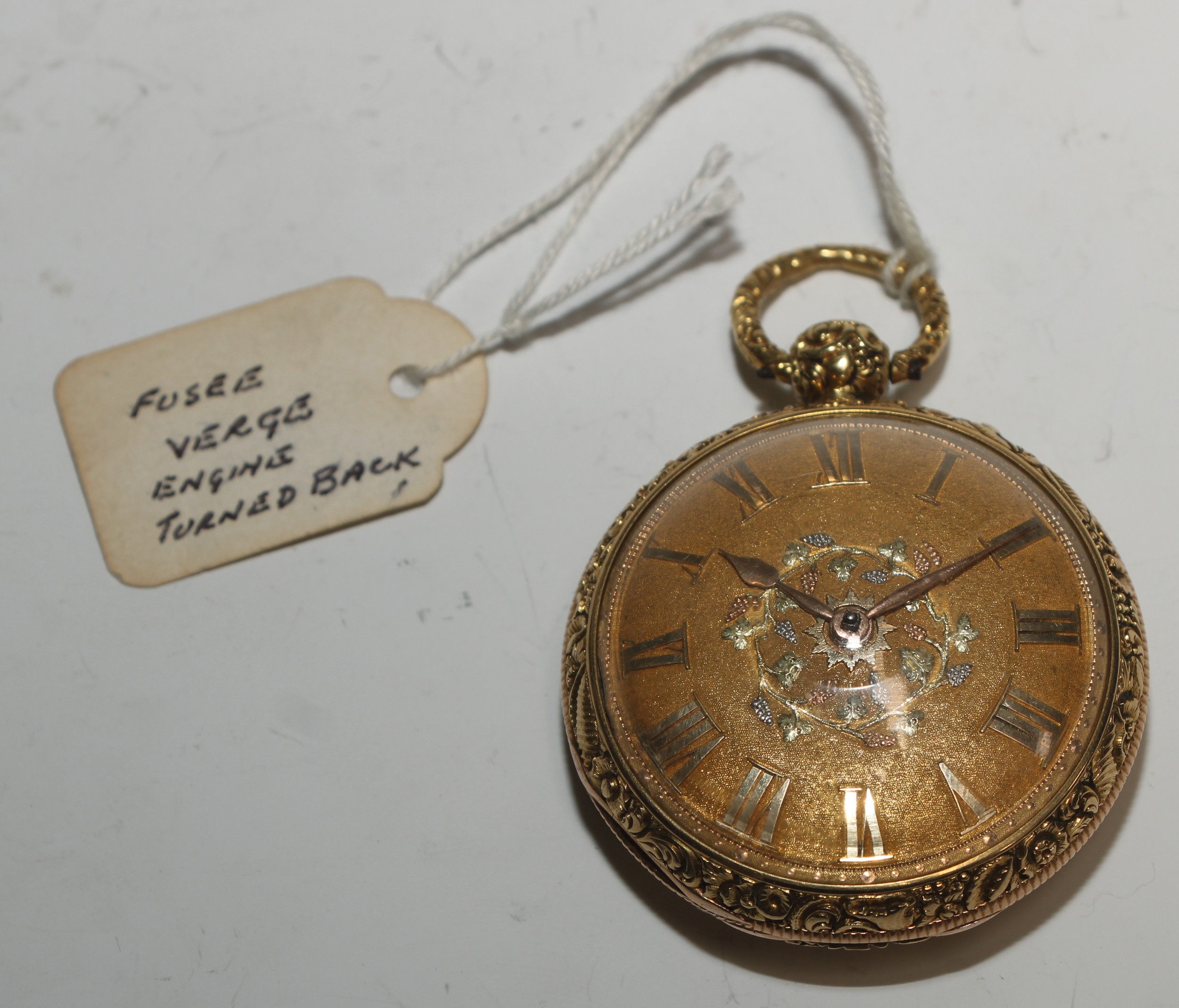 A George III 18ct four-colour gold open faced pocket watch, by [George] LeFever, Wisbech, 4cm matted - Image 2 of 5