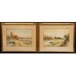 J**Morris (early 20th century) A Pair, Moored Rowing Boat and Lochside Road signed, watercolour,