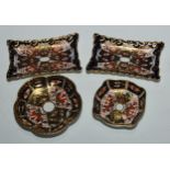 A pair of Royal Crown Derby 2451 Imari pillow-shaped trinket dishes, 13cm wide, printed marks;