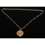 A Victorian gold sovereign, 1894, with 9ct gold pendant mount and chain, 12g
