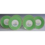 A set of six Royal Crown Derby shaped circular plates, decorated by W.E.J. Dean, signed, Carolina,