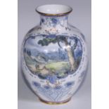 A Royal Crown Derby ovoid vase, painted figures on a country path, 15.5cm high, printed mark