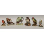 A Royal Crown Derby model of an owl, printed mark; another, woodpecker; others (6)