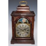 A George III mahogany bracket clock, 17cm arched brass dial with silver chapter ring, inscribed