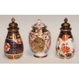A Derby Crown Porcelain Imari ovoid jar and cover, 13cm high, printed mark; others, Royal Crown