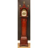 A George III style mahogany dwarf longcase clock, 20cm arched brass dial with silvered chapter