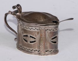 A Victorian Scottish silver commode shaped mustard, pierced and bright-cut engraved in the Neo-