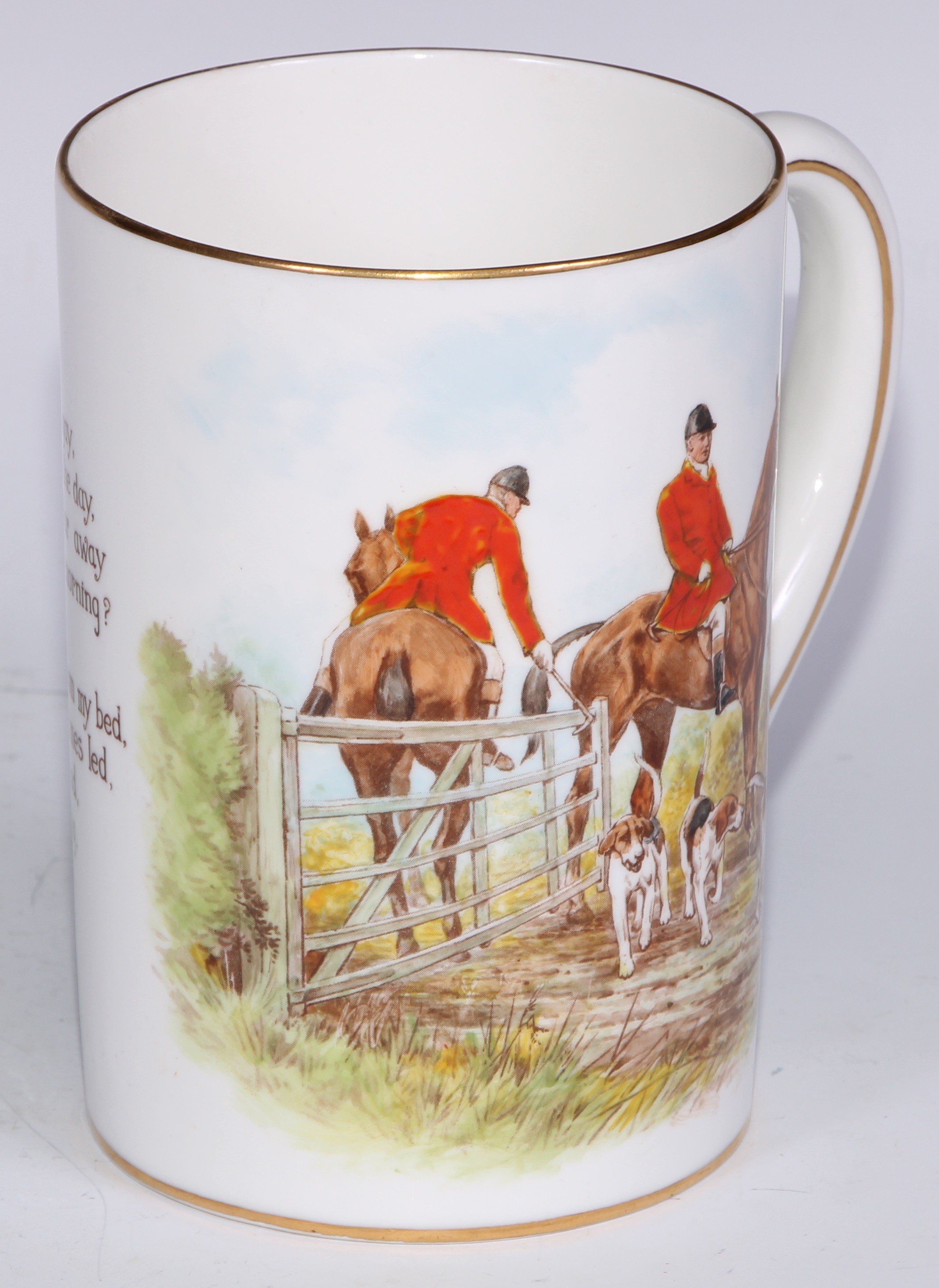 A Royal Crown Derby cylindrical mug, printed and painted by F Cox, with a hunting scene, to verso - Bild 36 aus 42